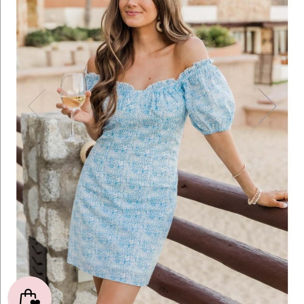 Pink Lilly Palm Beach blue off shoulder dress